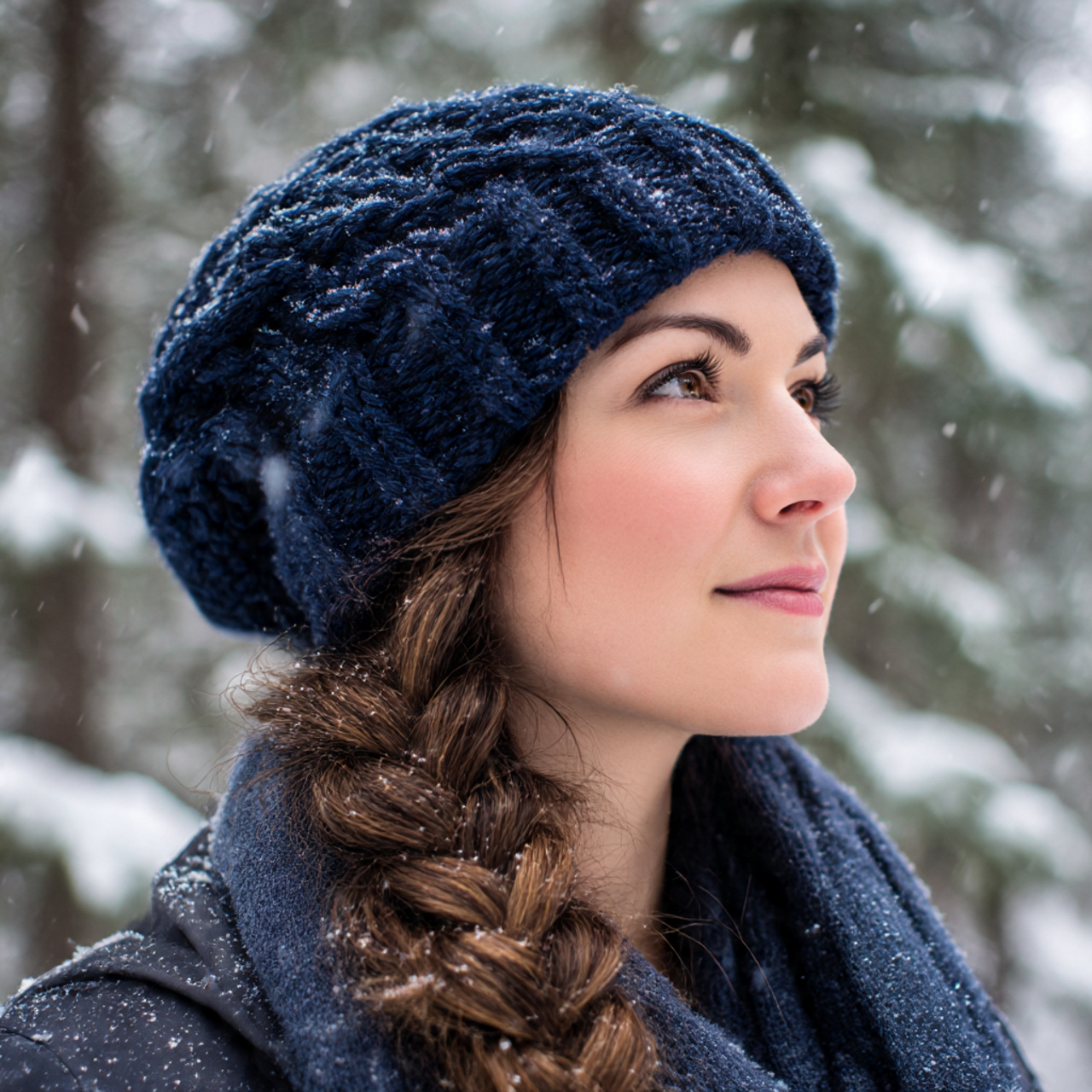 a snowy forest trail setting with a