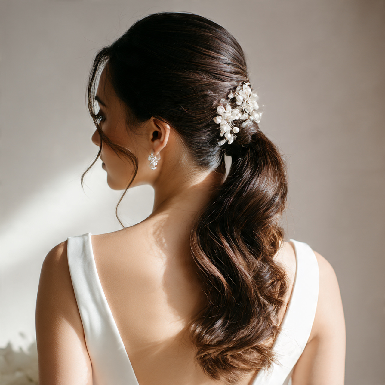 a sophisticated bridal ponytail hairstyle sleek and