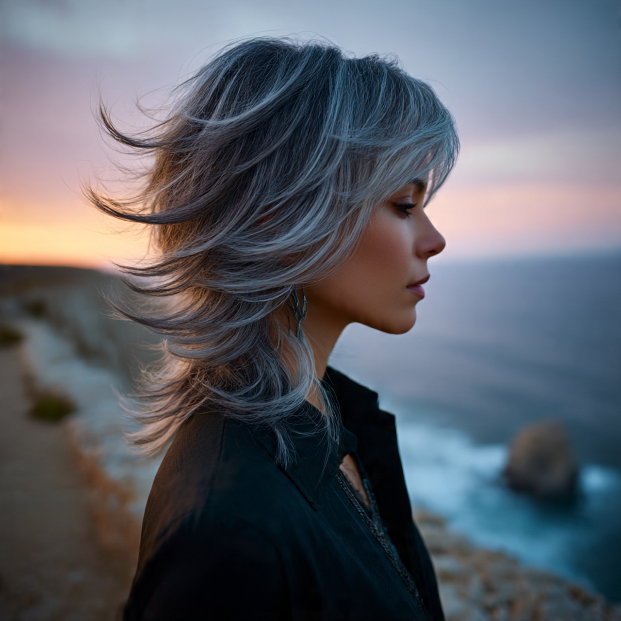 a sophisticated woman with a mullet wolf