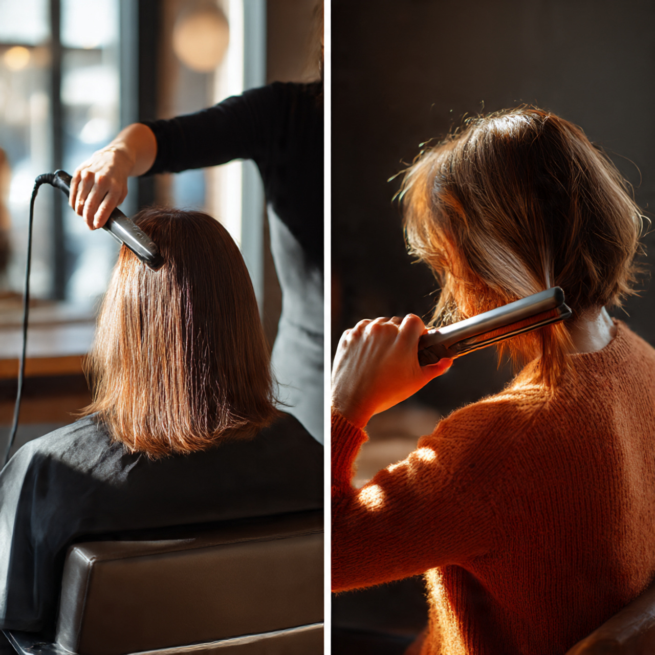 27 Short Silk Pressed Hair: Sleek, Shiny & Effortless Styles 22 a split scene left side a stylist