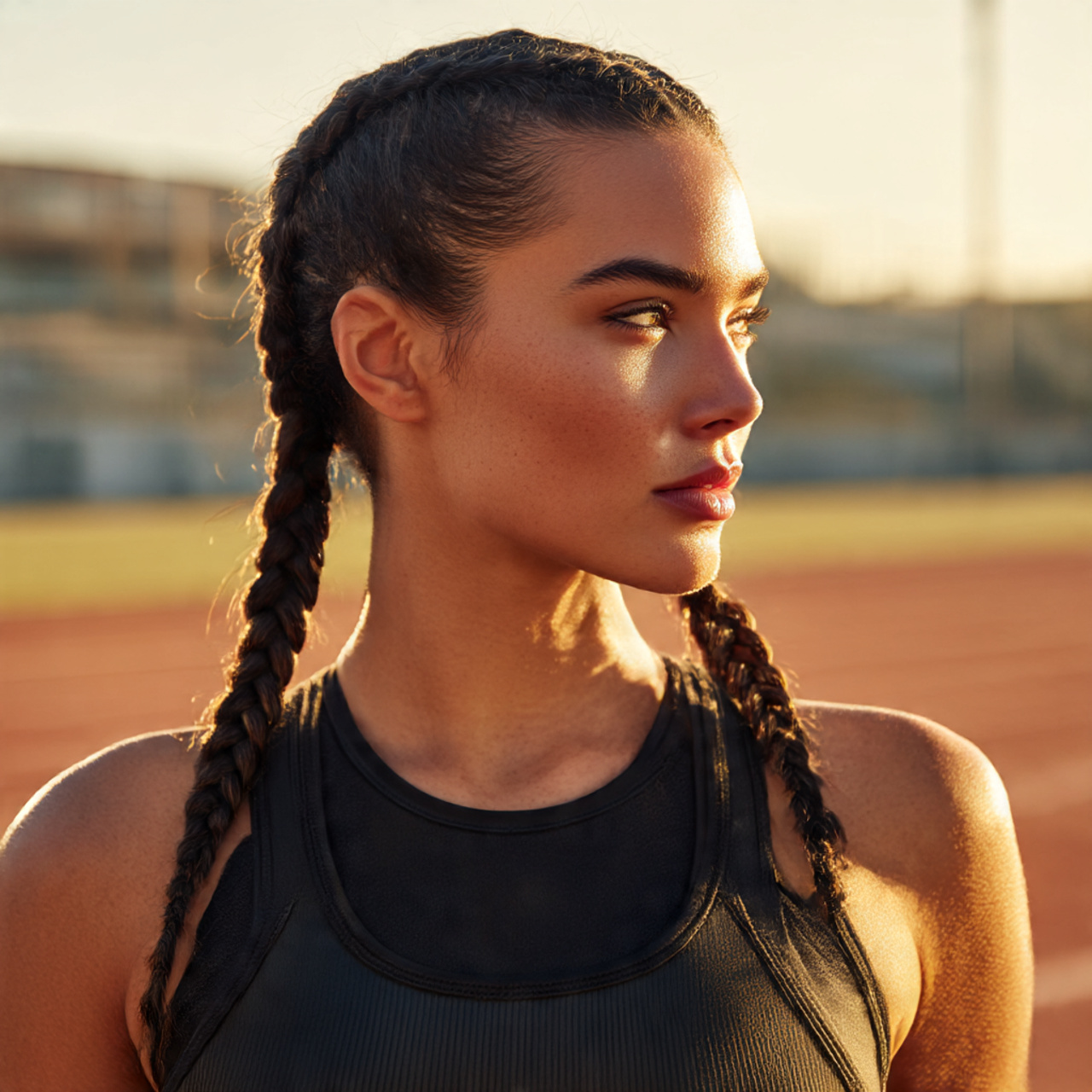 a sporty confident woman with a sharp
