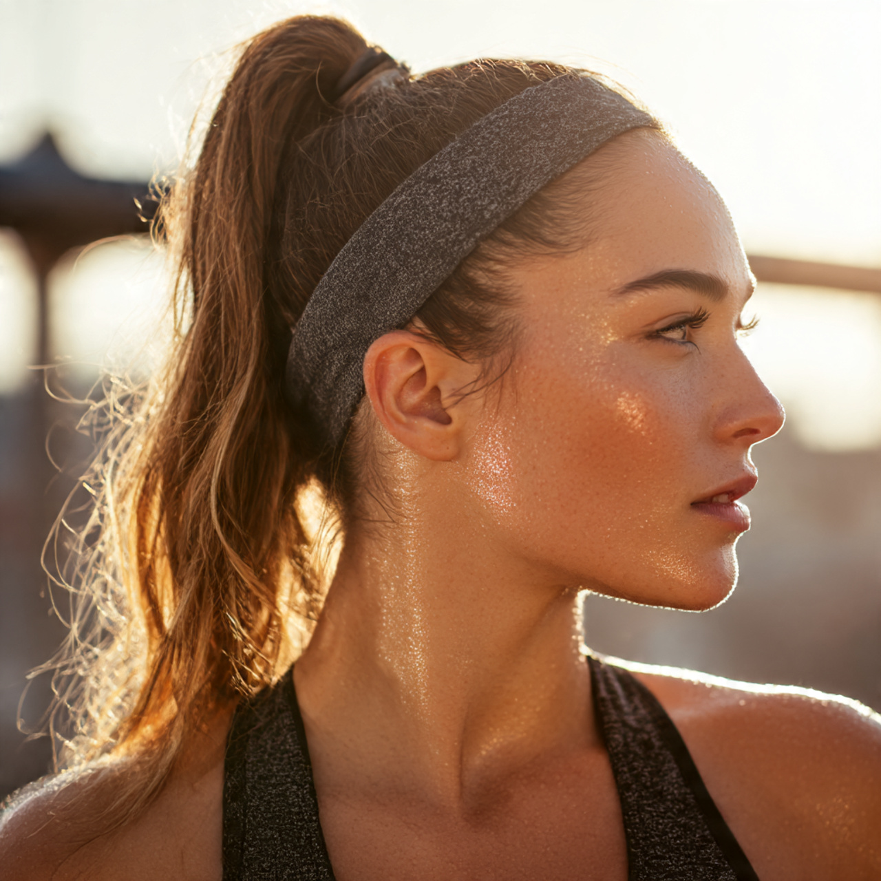 a sporty woman with a high and