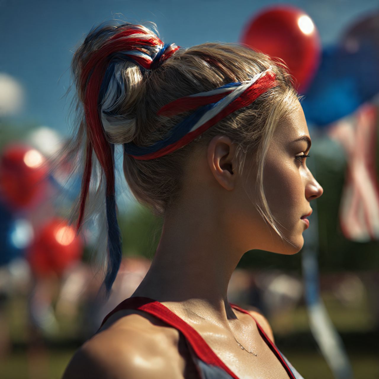 a sporty woman with a high twisted 1