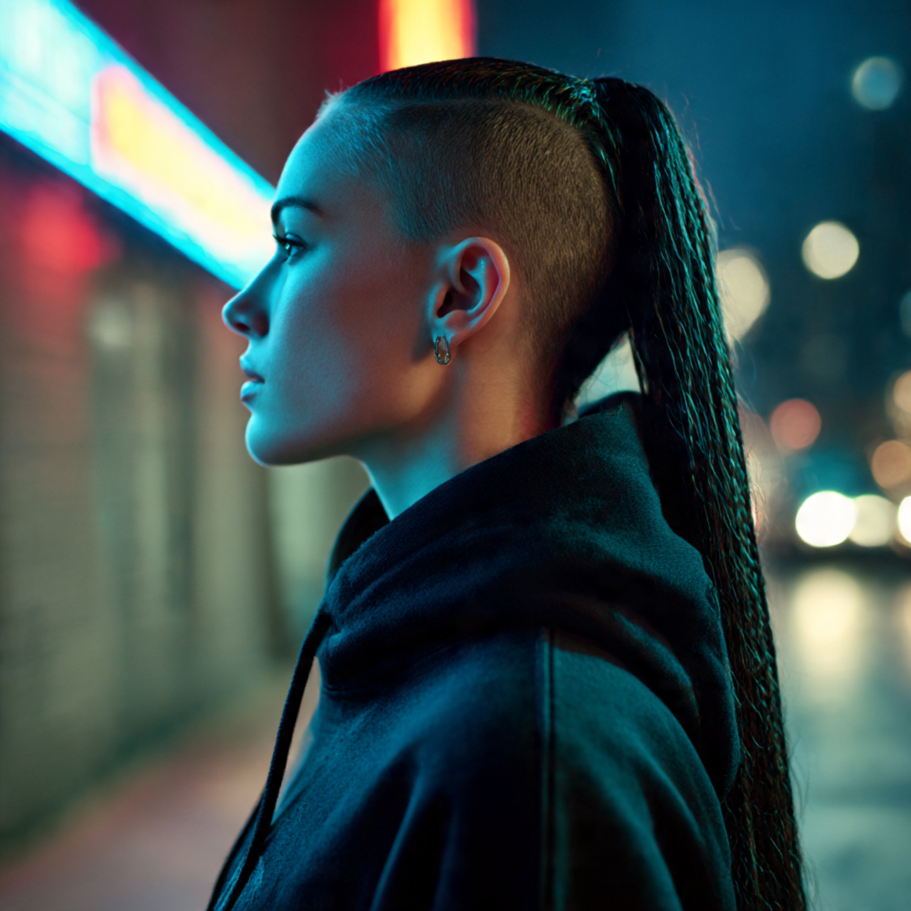 a striking profile portrait of a woman