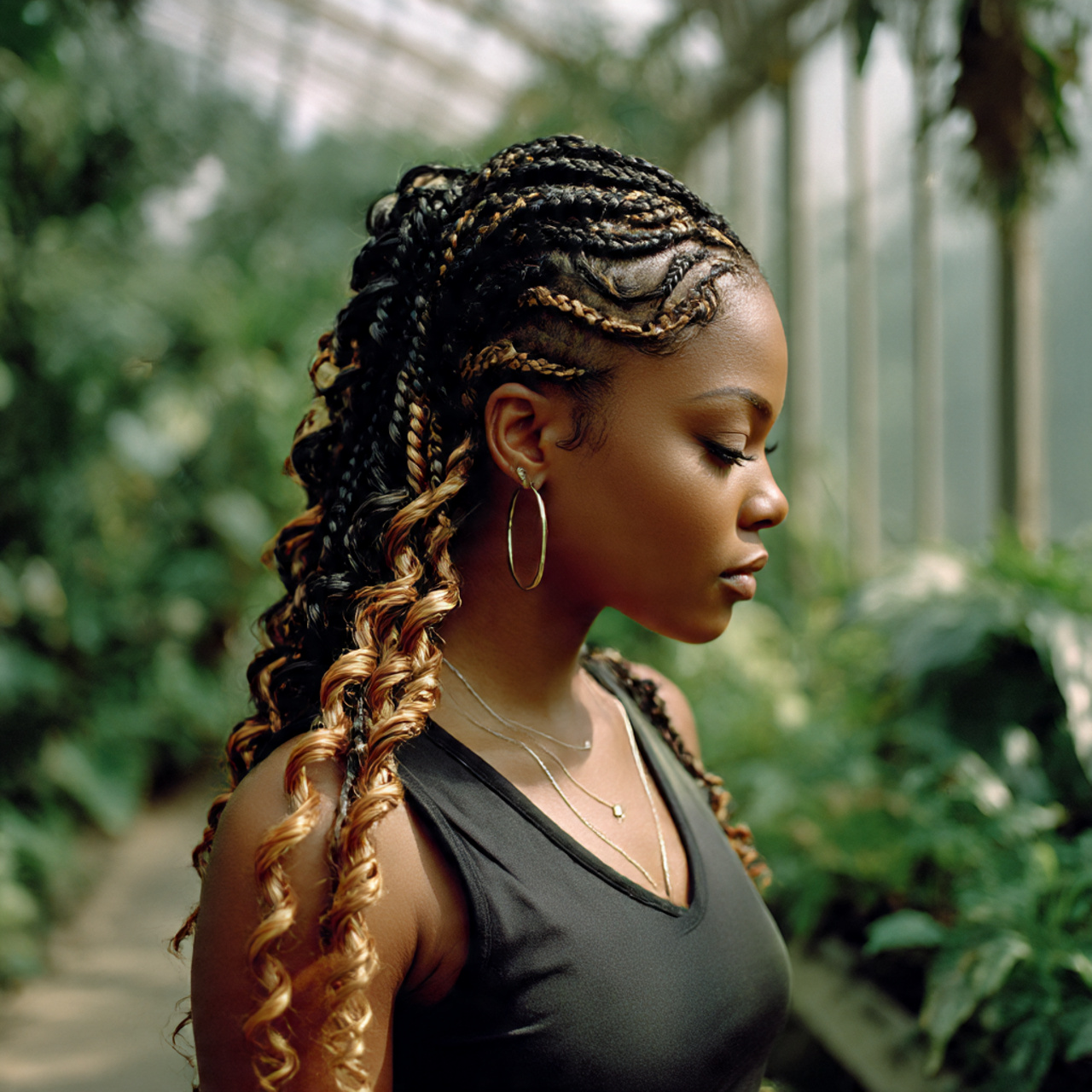 a striking woman with rich ebony skin