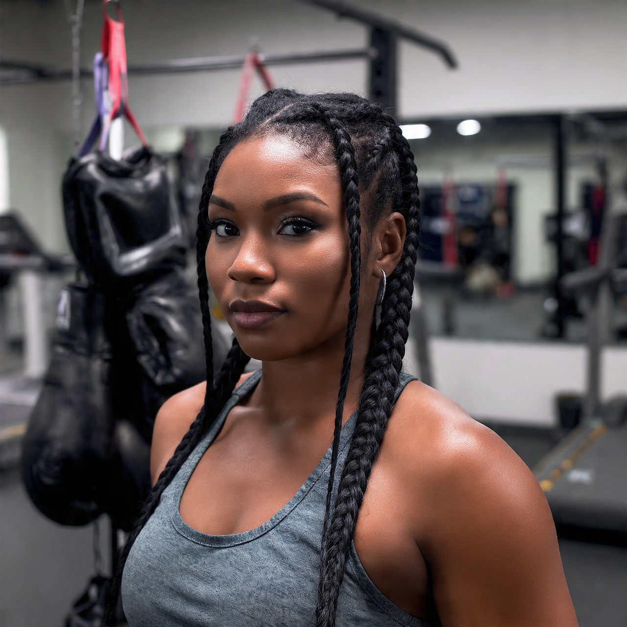 a strong athletic woman with defined features