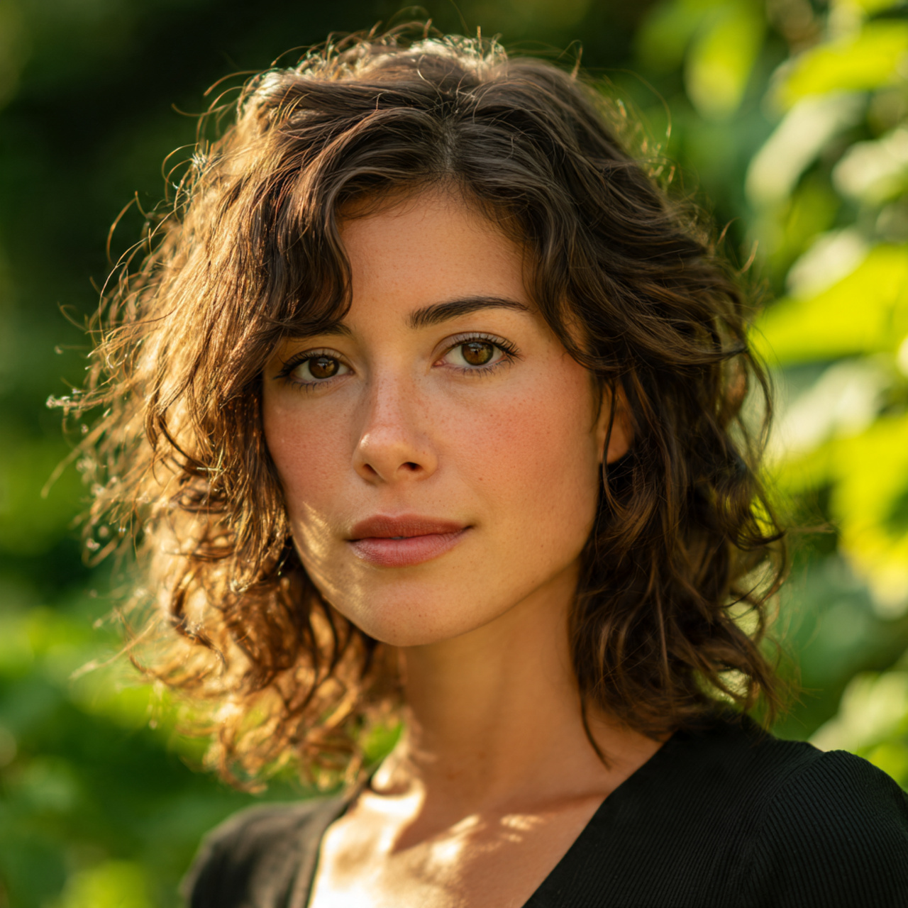 a strong featured woman in her early 30s