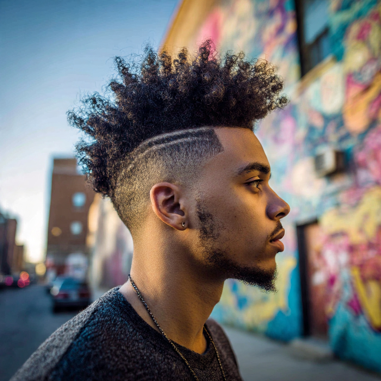 a stylish afro mohawk fade for men