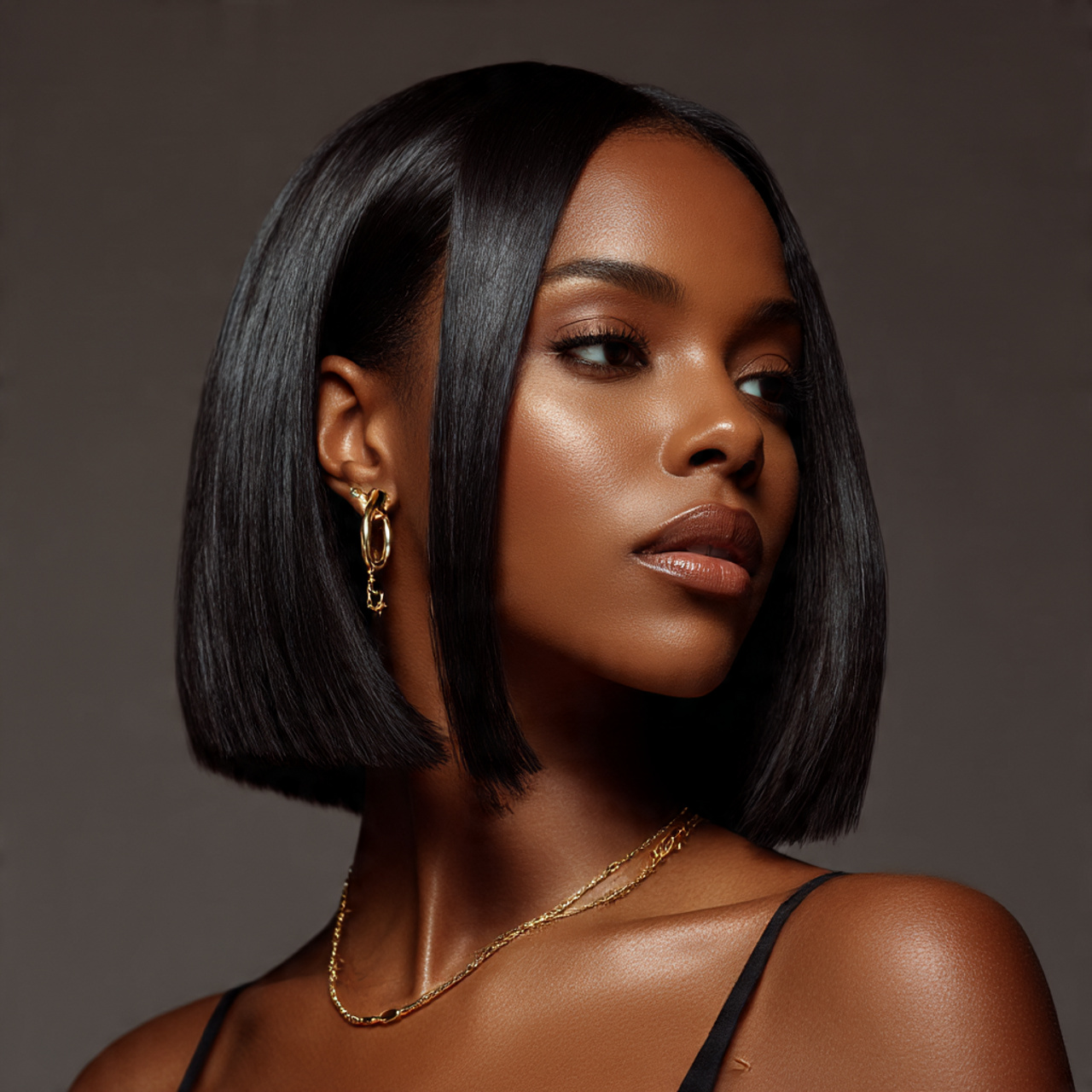25 Stunning Bob Hairstyles for Black Women: Short, Curly & Sleek Cuts 6 a stylish black woman with a sleek