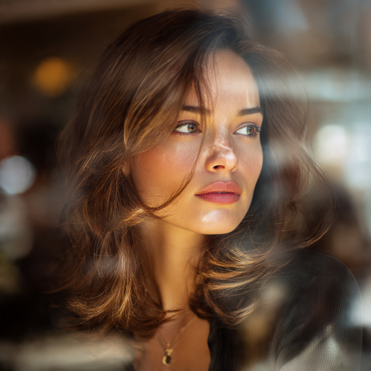 a stylish california brunette woman with mid length