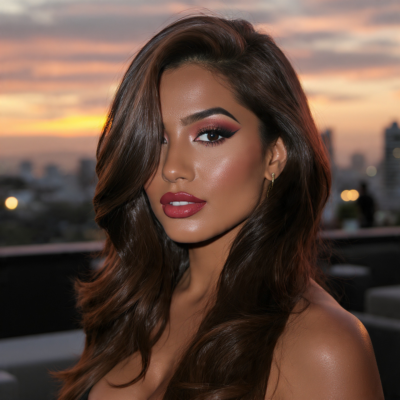 a stylish latina woman with a dramatic