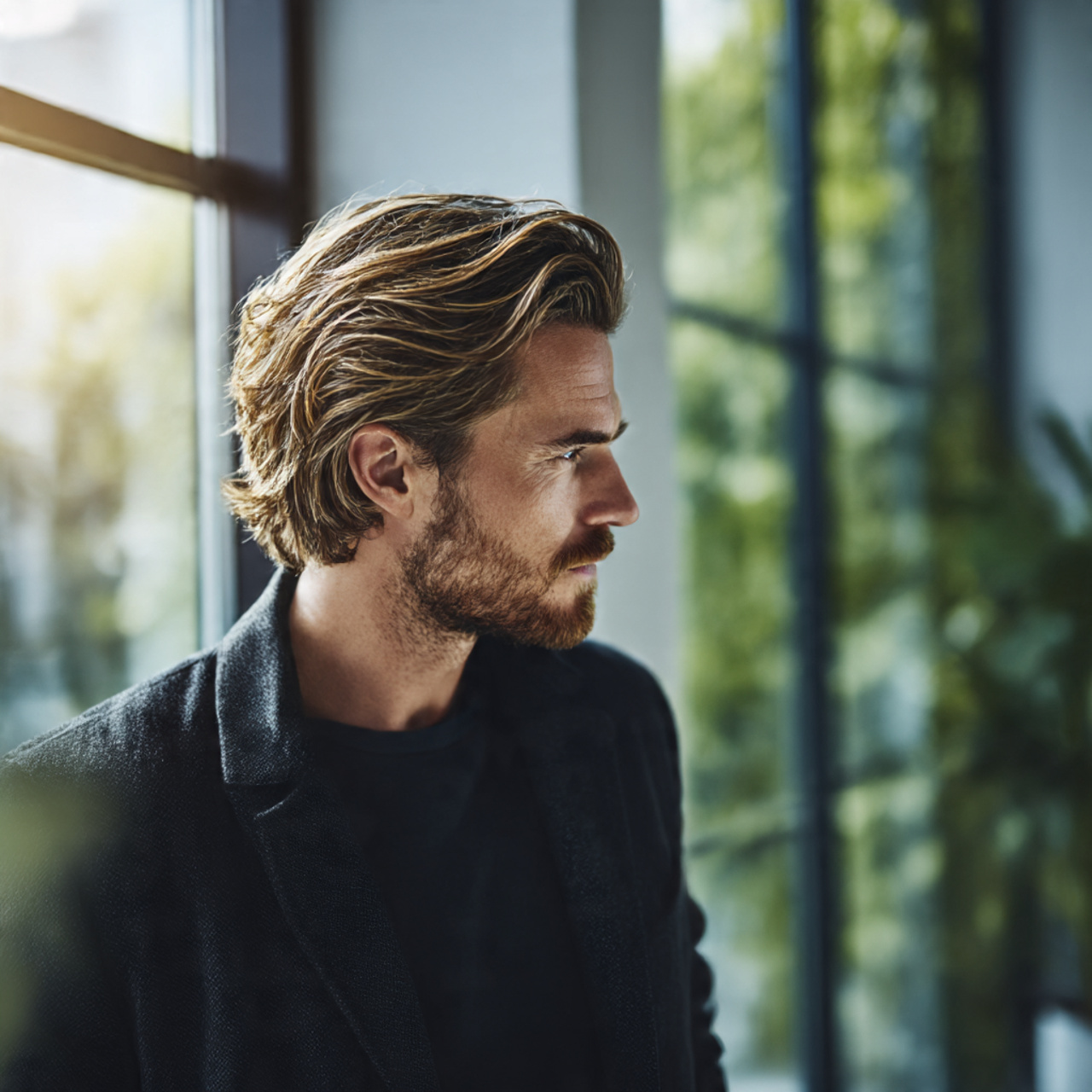 a stylish man with highlighted hair showing