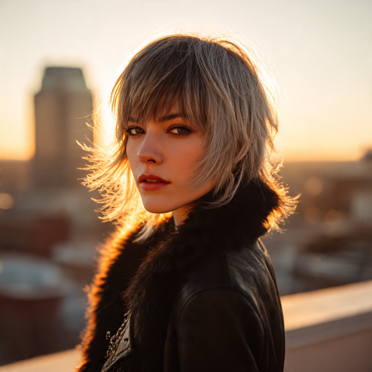 a stylish model featuring an asymmetrical wolf