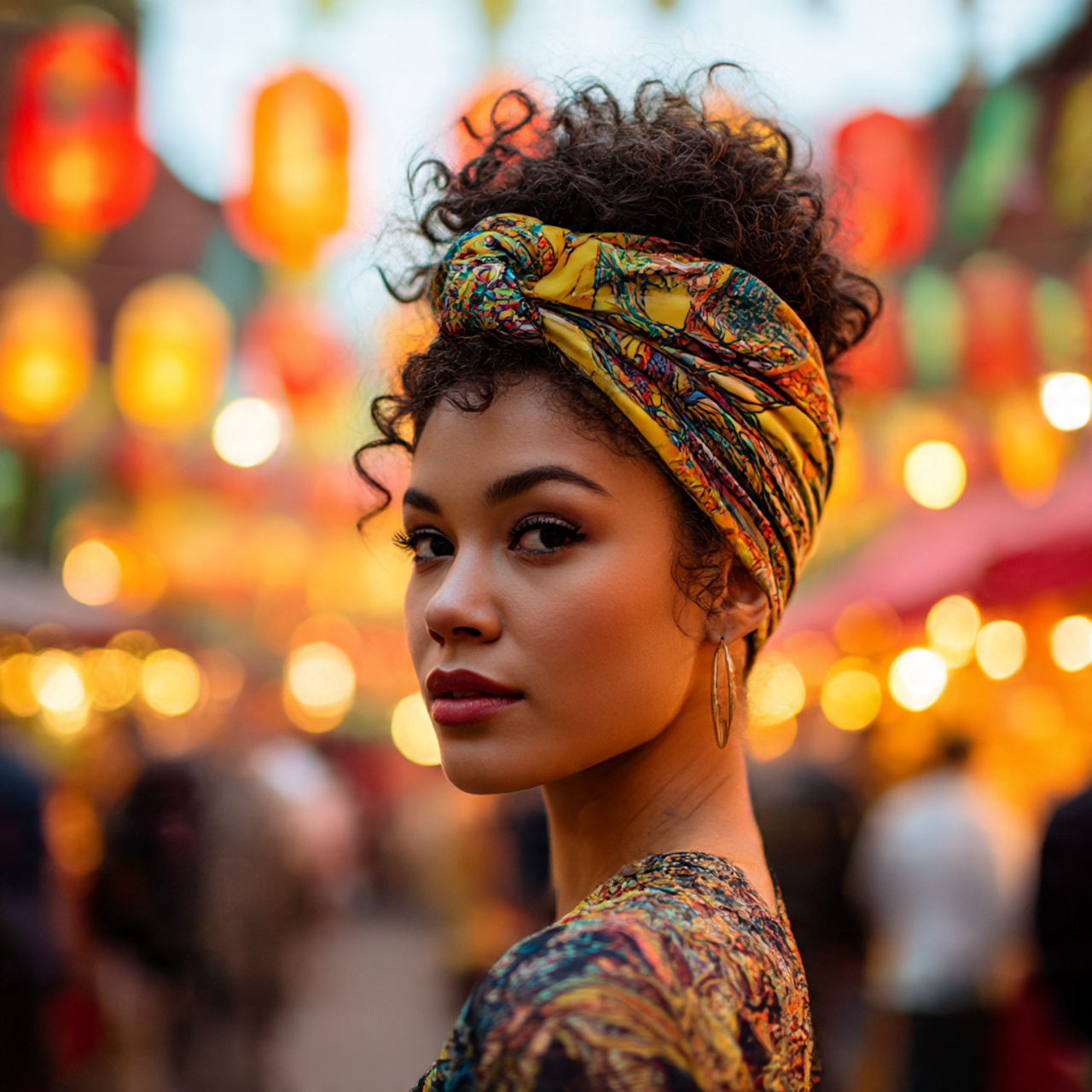 a stylish woman wearing a silk scarf