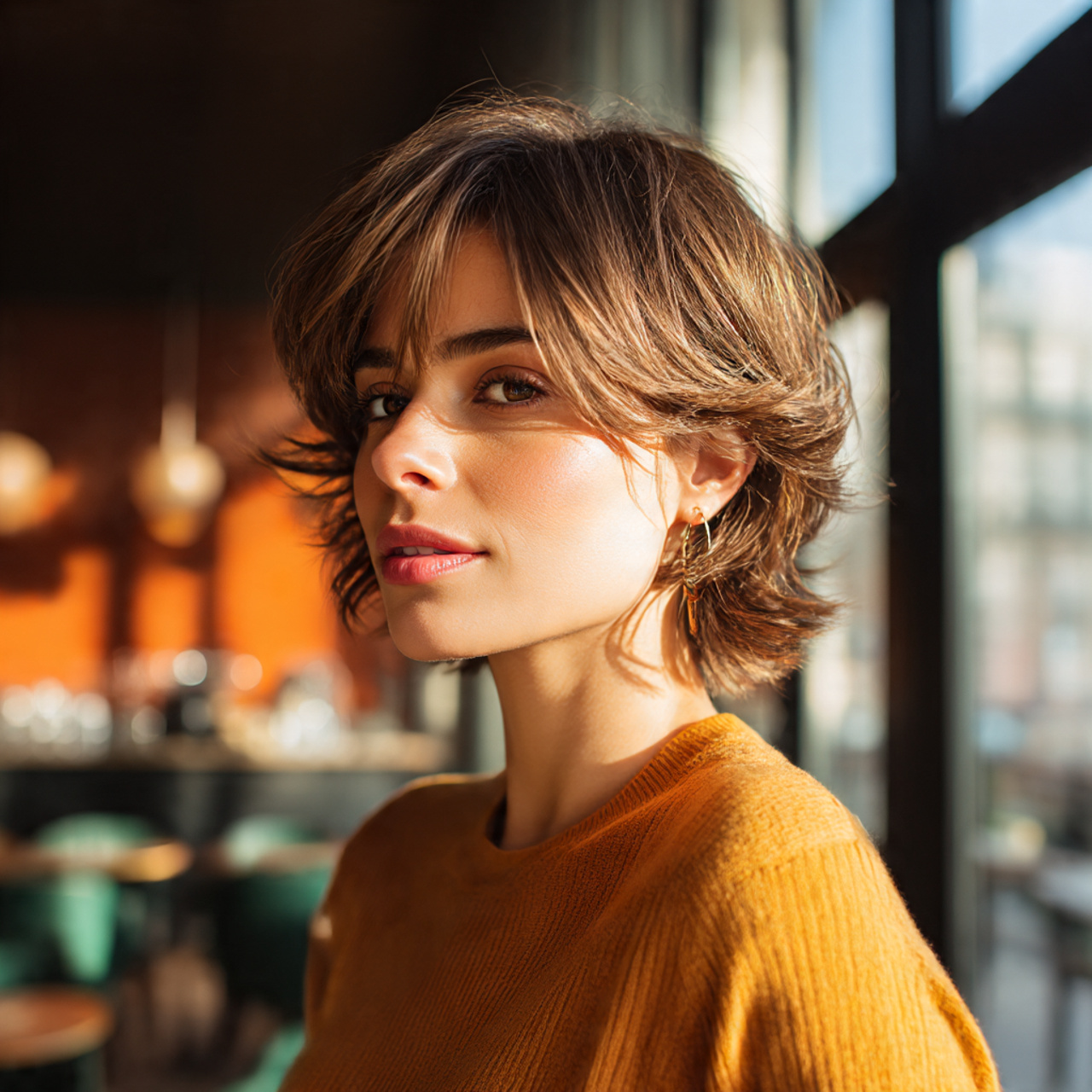a stylish woman with a deep side part