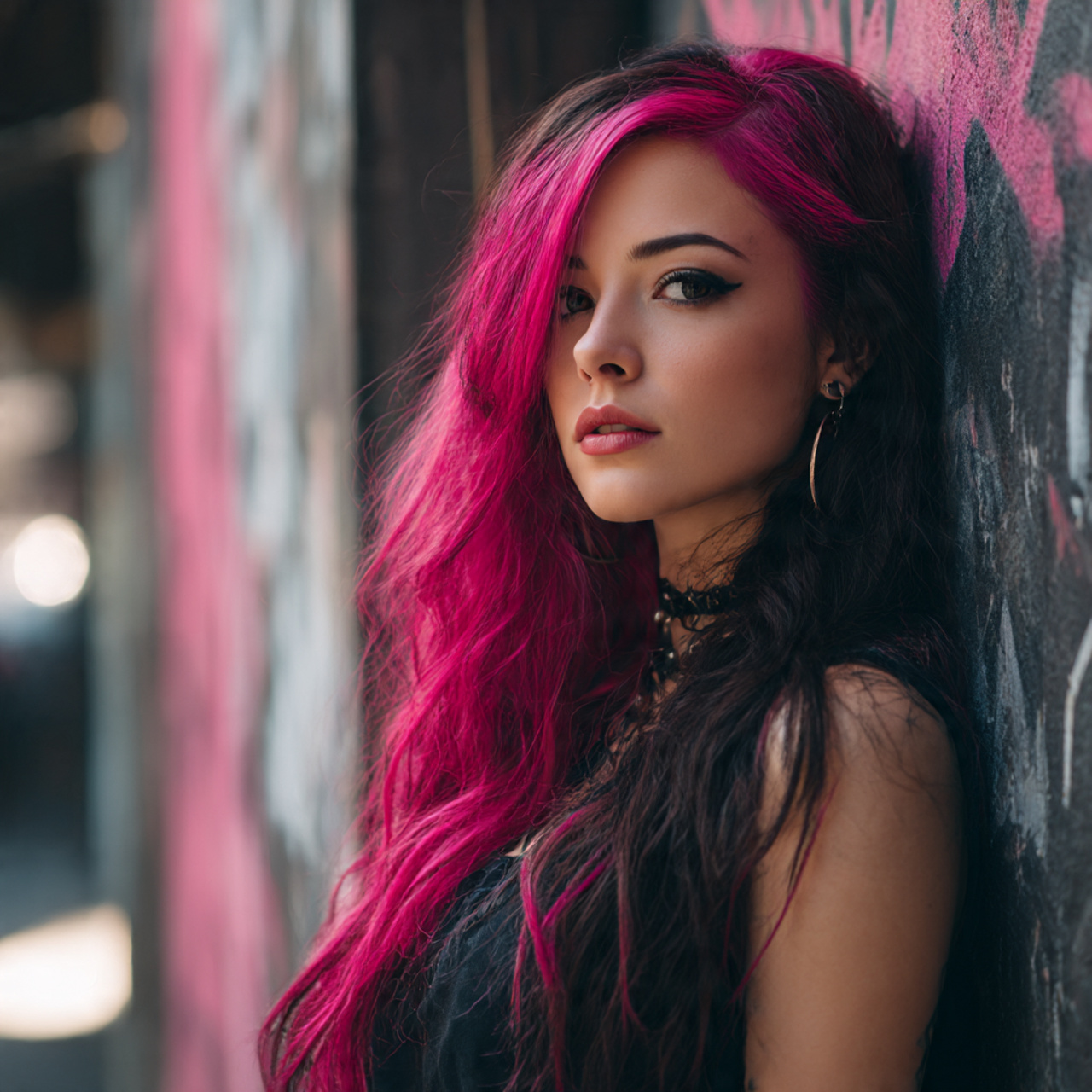 32 Ultimate Pink Hair Color Inspiration for Every Personality 6 a stylish woman with a dramatic split