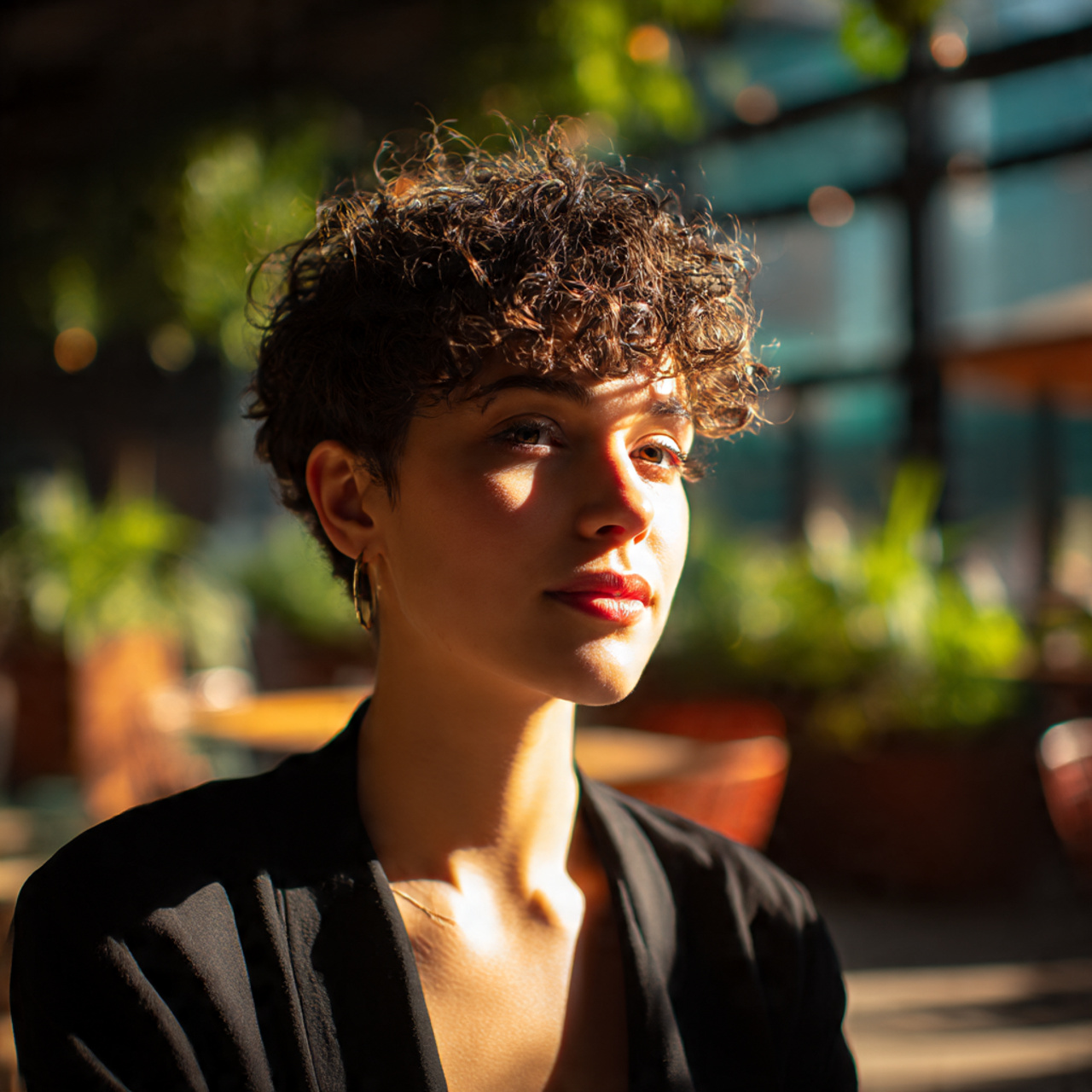 a stylish woman with a full fringe