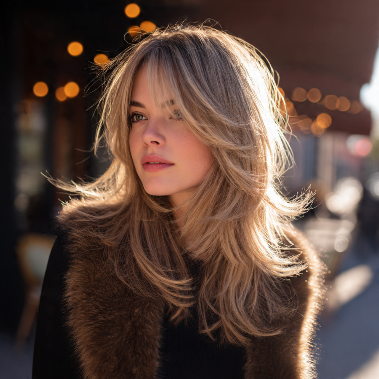 a stylish woman with a long layered