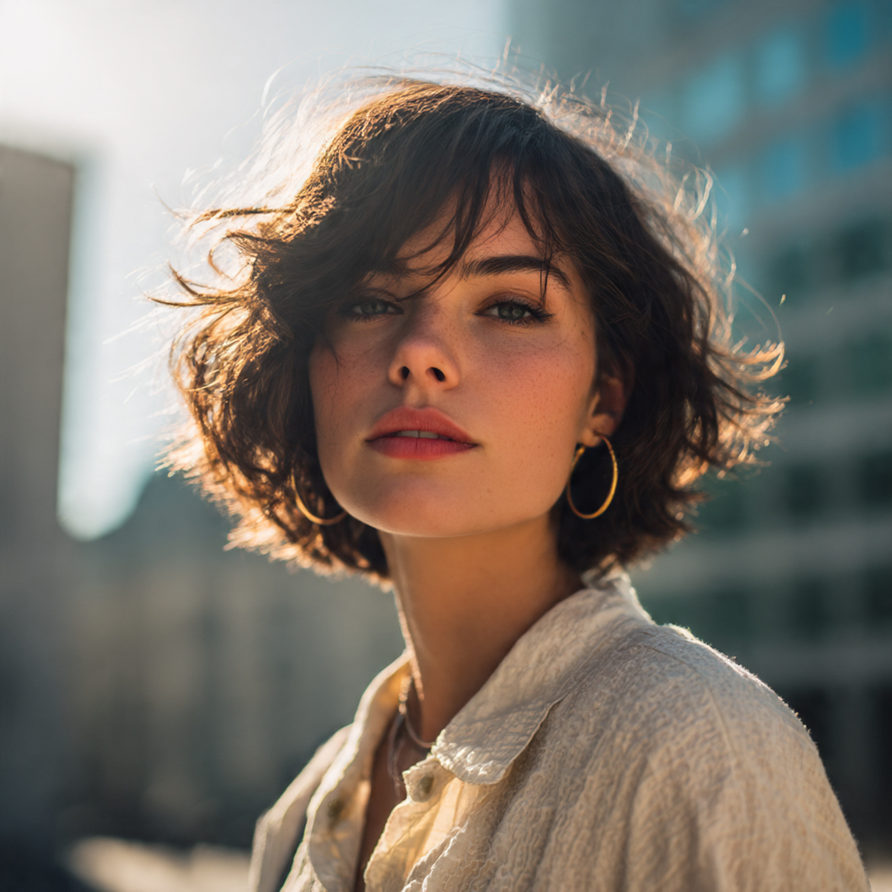 a stylish woman with a shoulder grazing shaggy
