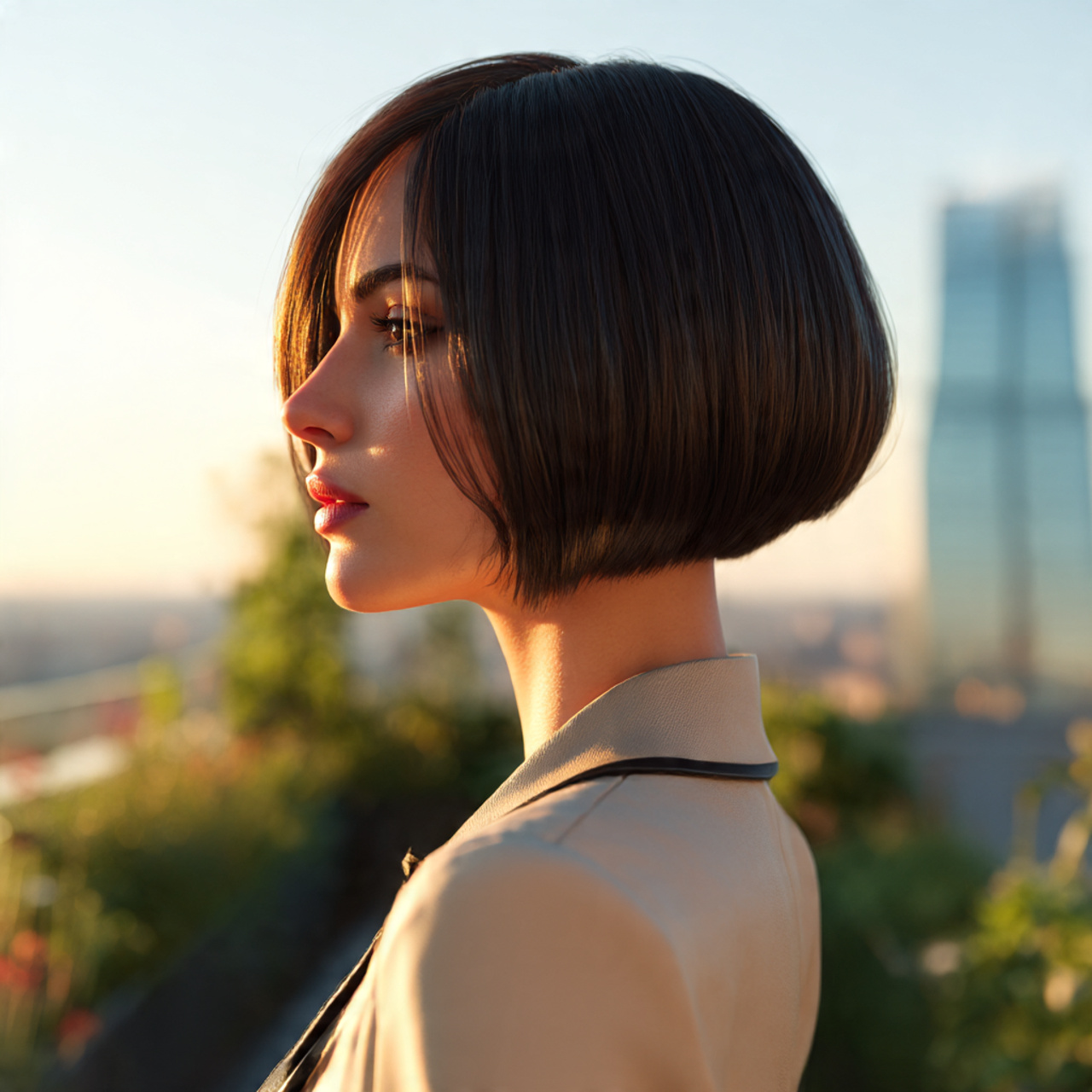 27 Short Silk Pressed Hair: Sleek, Shiny & Effortless Styles 1 a stylish woman with a sleek bob