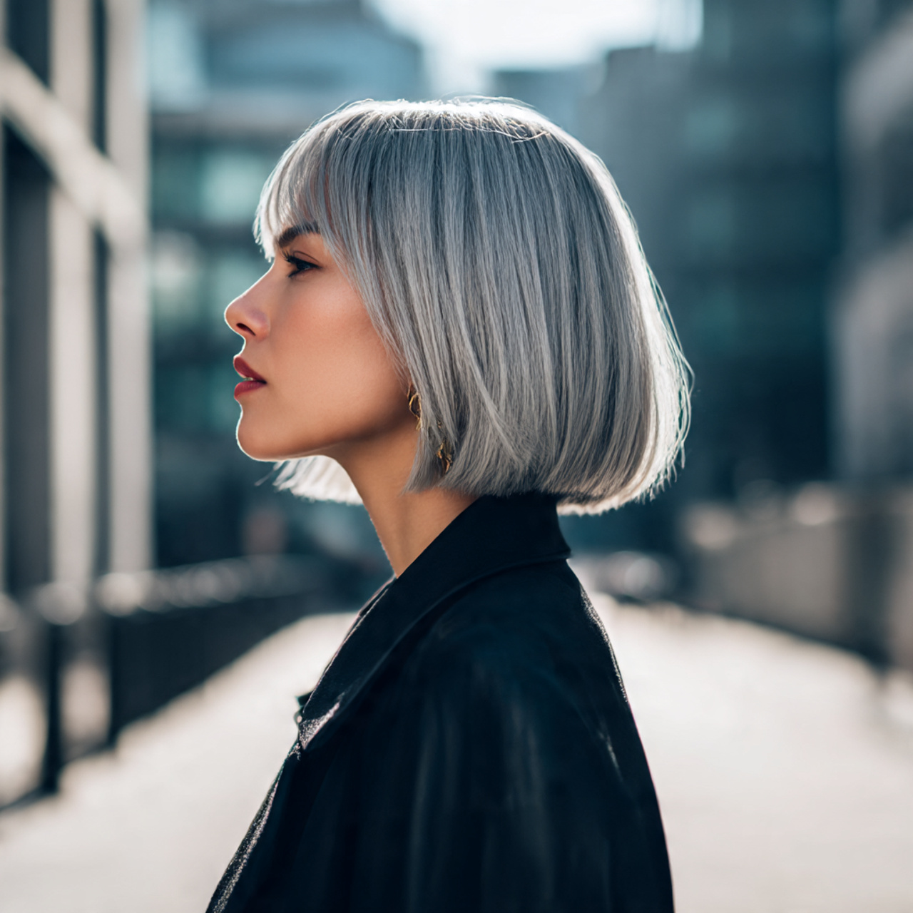 a stylish woman with a sleek silver