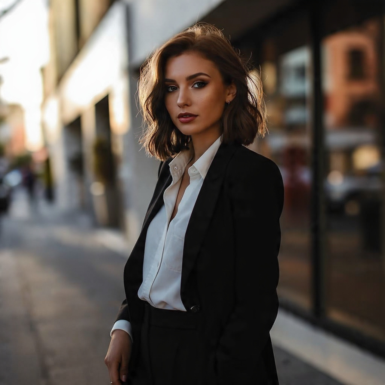 a stylish woman with a trendy medium length