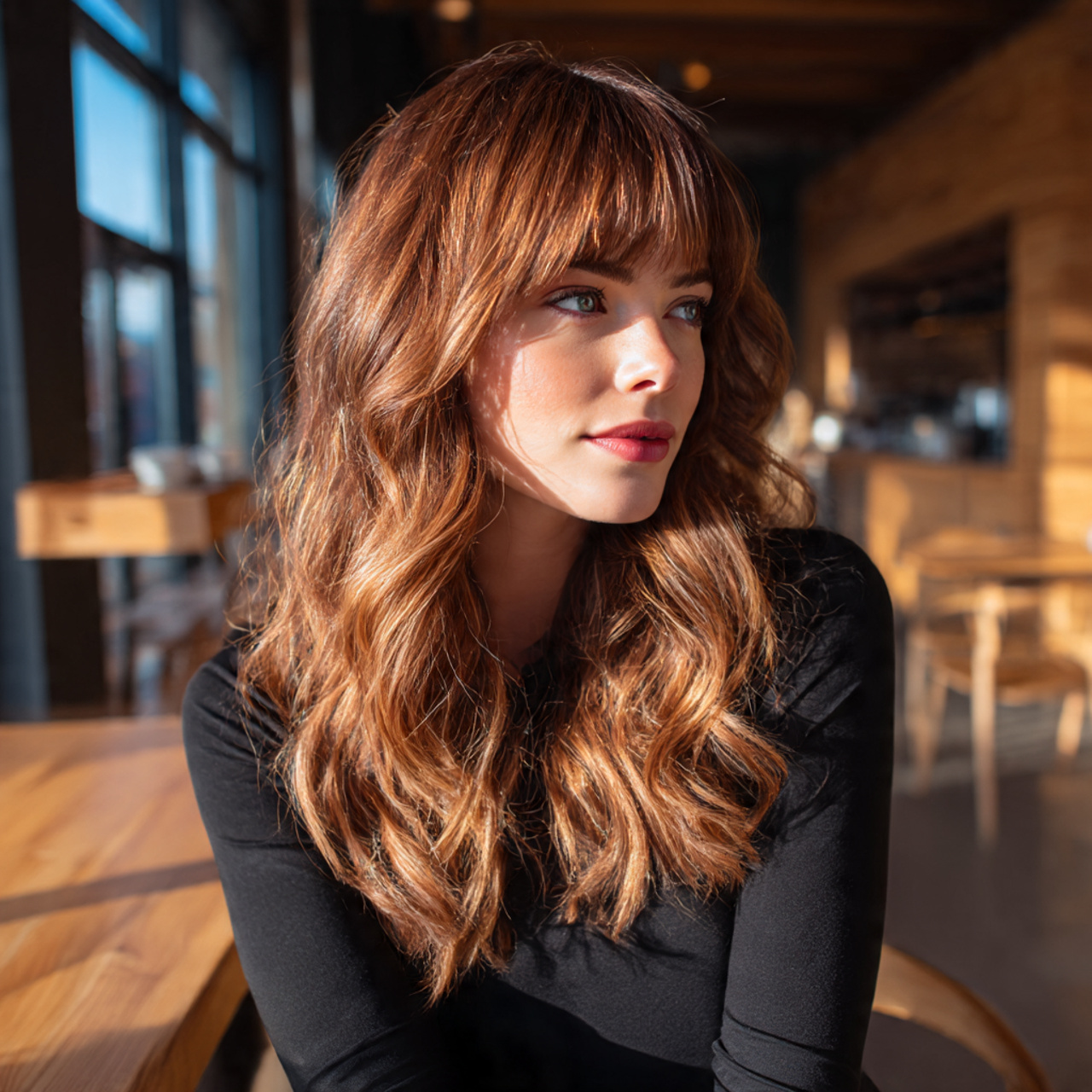 a stylish woman with a vibrant balayage