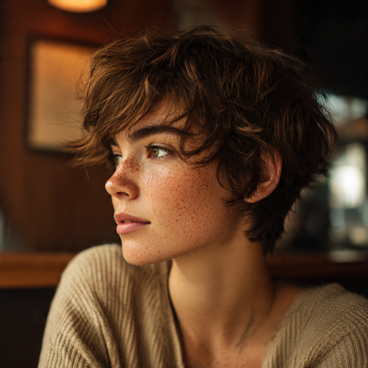 a stylish woman with butterfly cut short