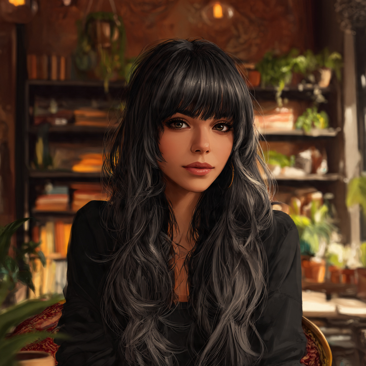 a stylish woman with full curtain bangs