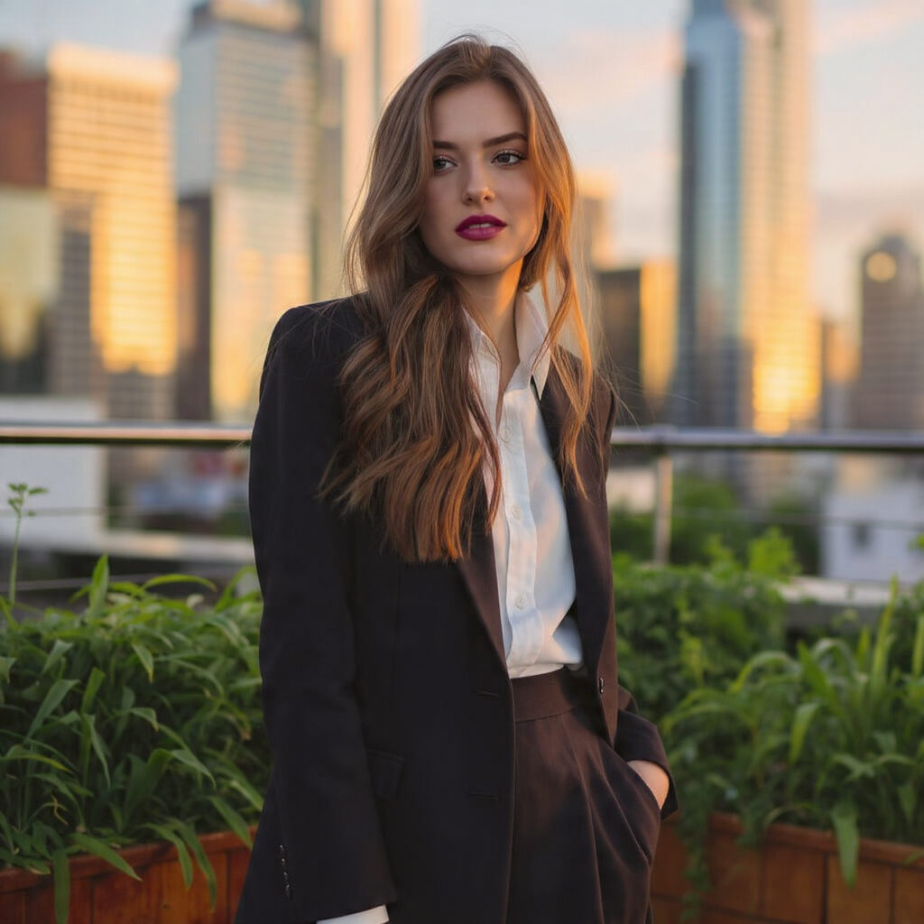 a stylish woman with glossy rich chestnut