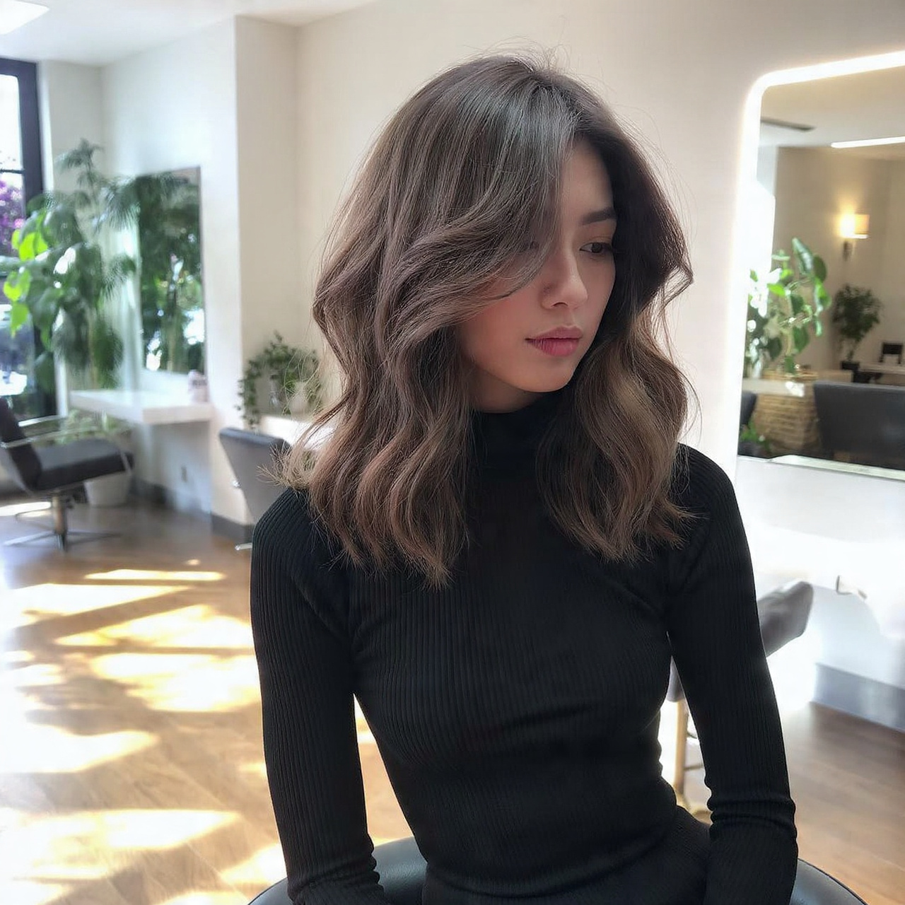 a stylish woman with layered voluminous hair