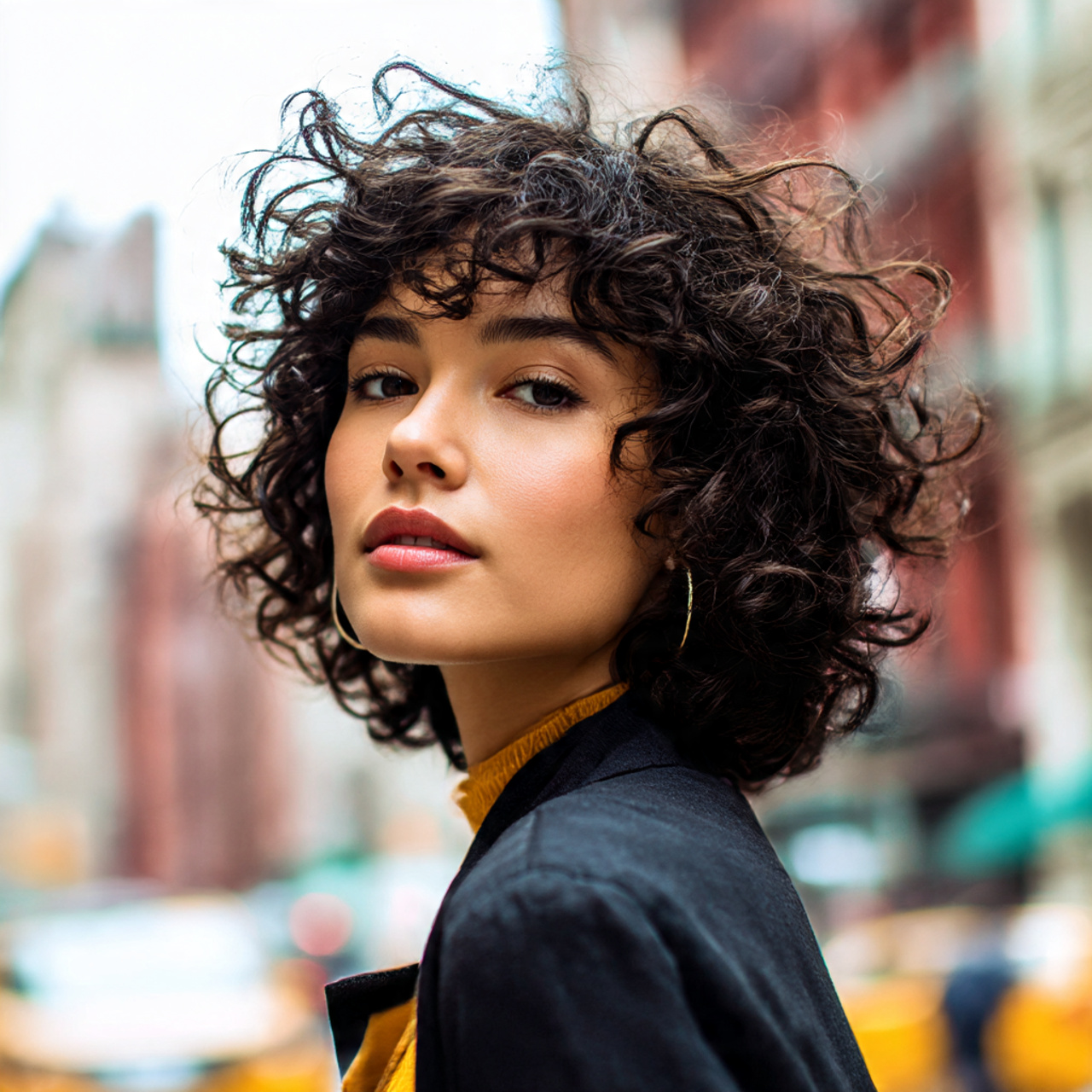 27 Stunning Face-Framing Curly Hair Ideas for Every Curl Type 22 a stylish woman with medium length face framing curly