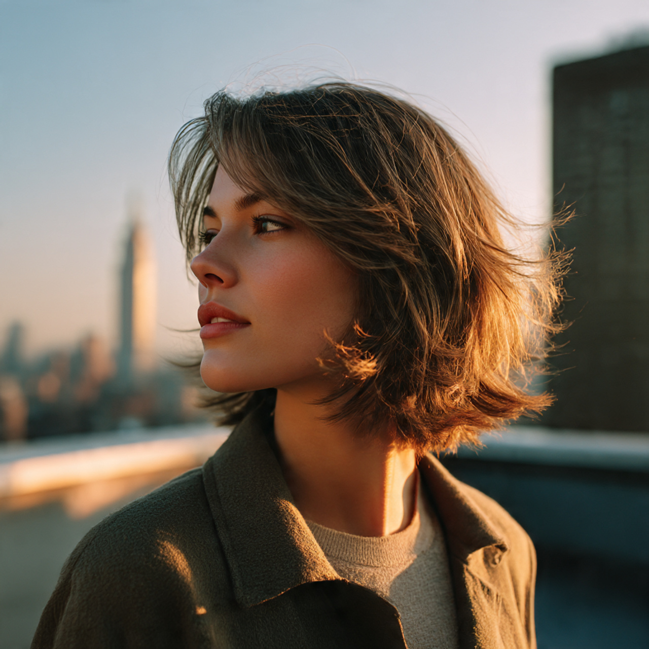 a stylish young woman with a layered 1