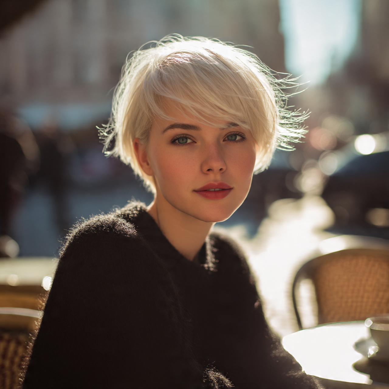 a stylish young woman with short icy