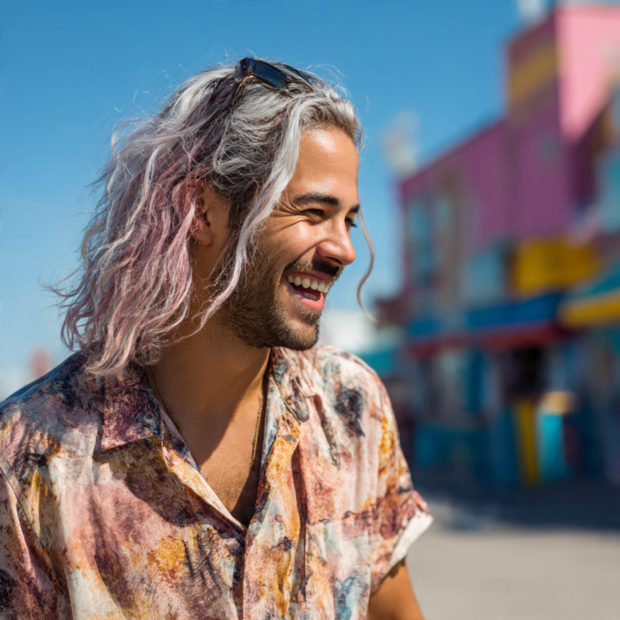 a trendy man with frosted tips on
