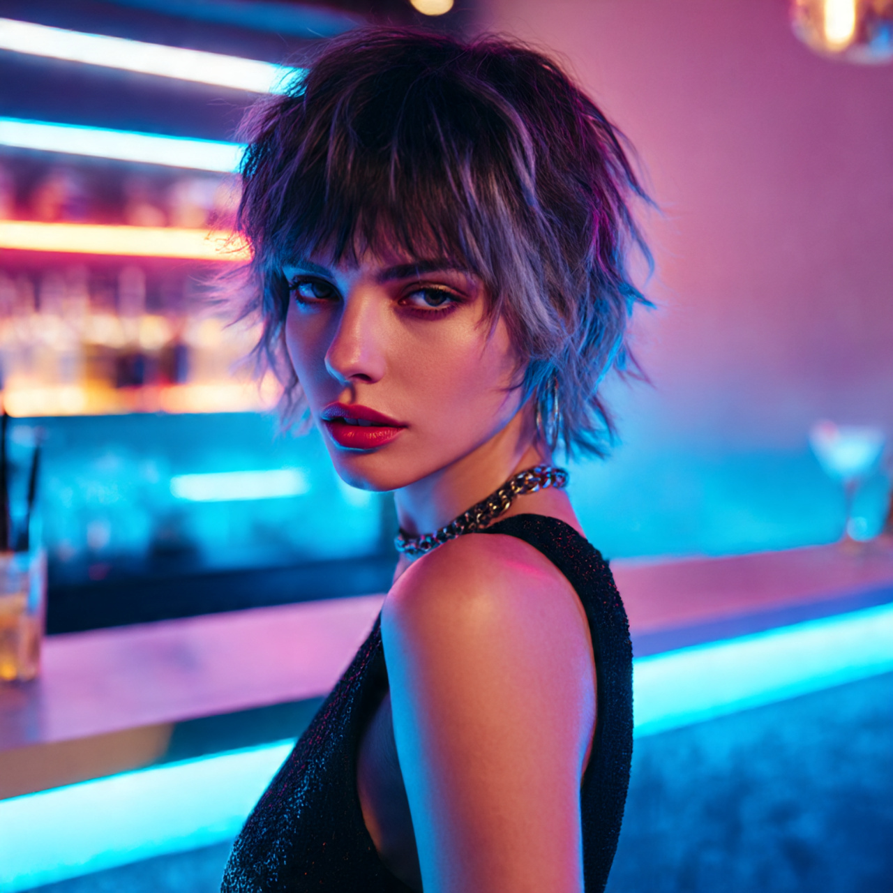 a trendy woman with a short wolf