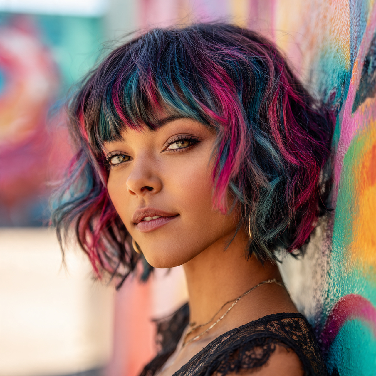 a vibrant portrait of a woman with 1