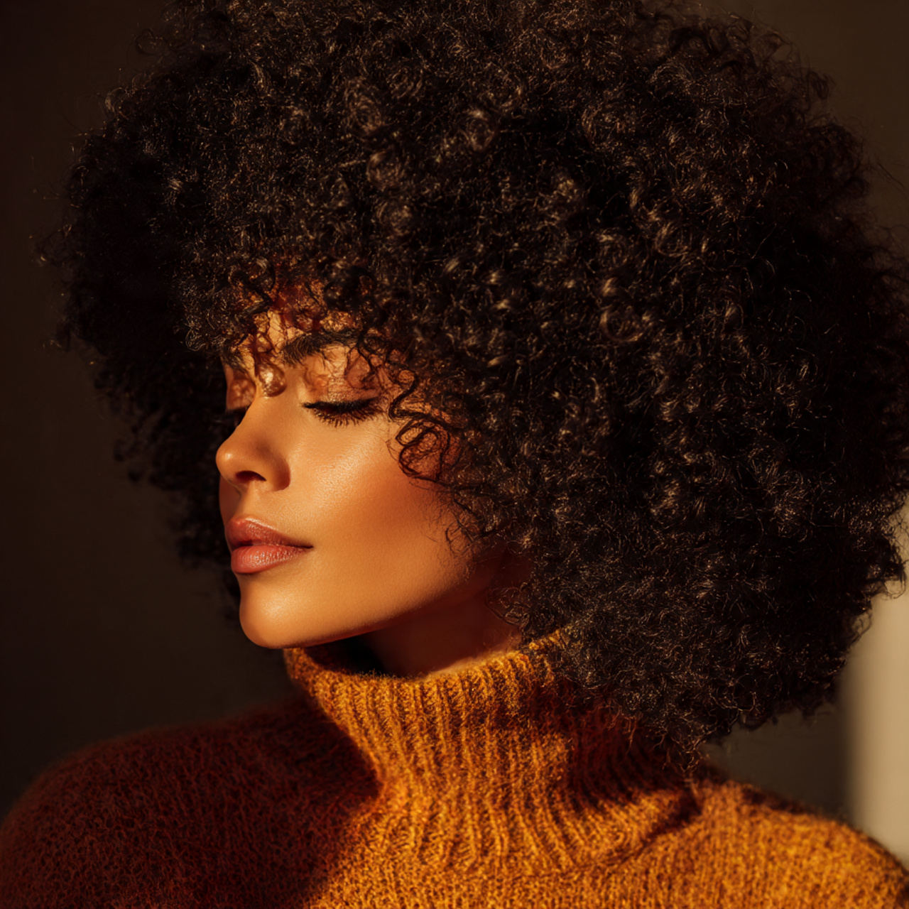 a voluminous well moisturized afro hairstyle for winter
