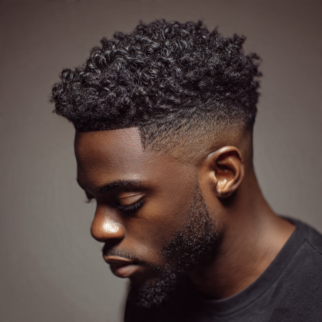 a wavy afro fade for men featuring
