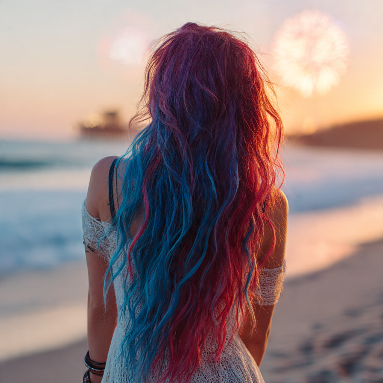 a woman showcasing mermaid waves with temporary