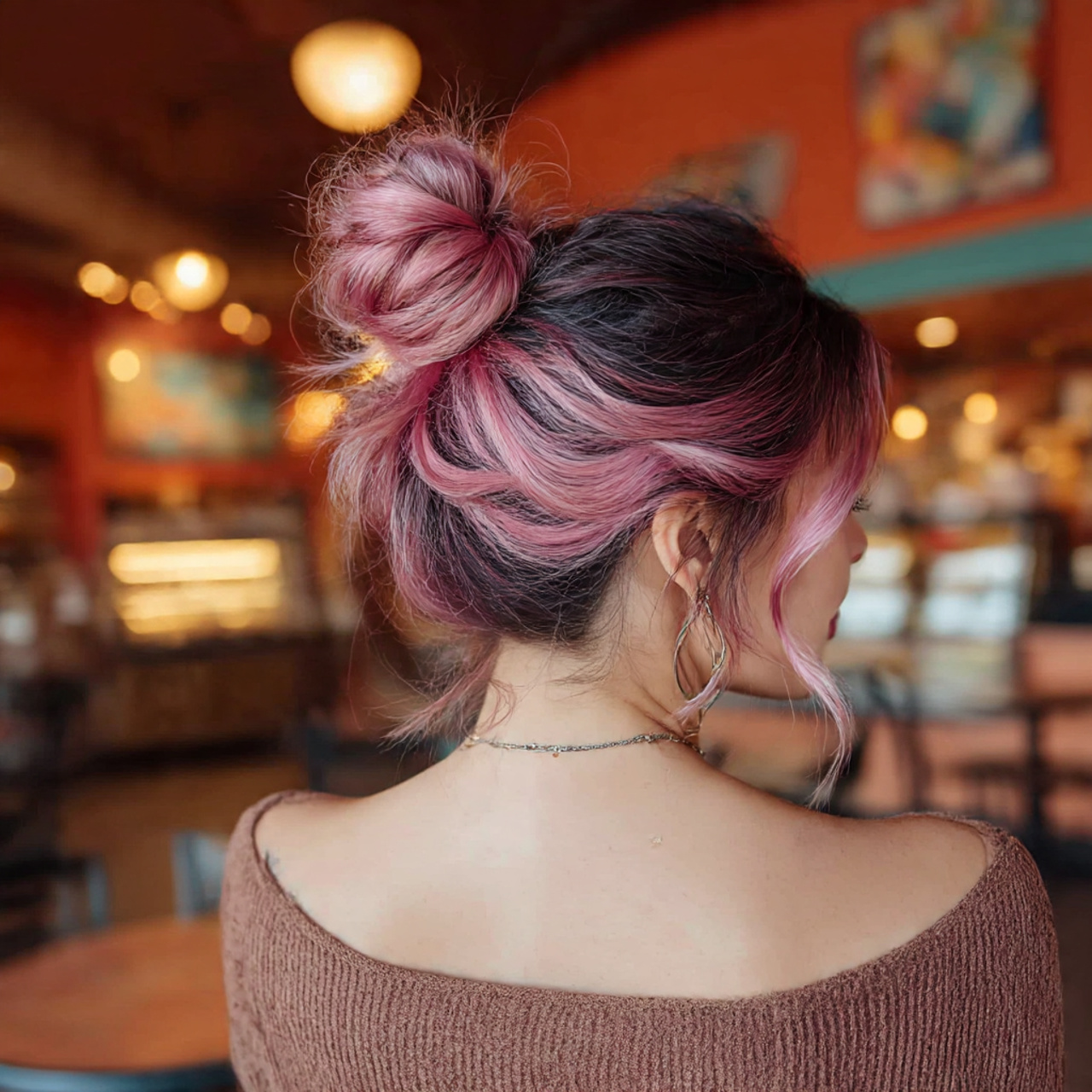 32 Ultimate Pink Hair Color Inspiration for Every Personality 7 a woman showing peek a boo pink hair color