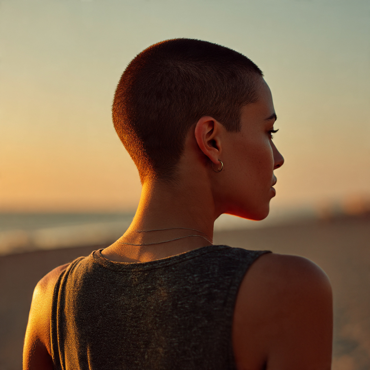 a woman with a perfectly tapered neckline