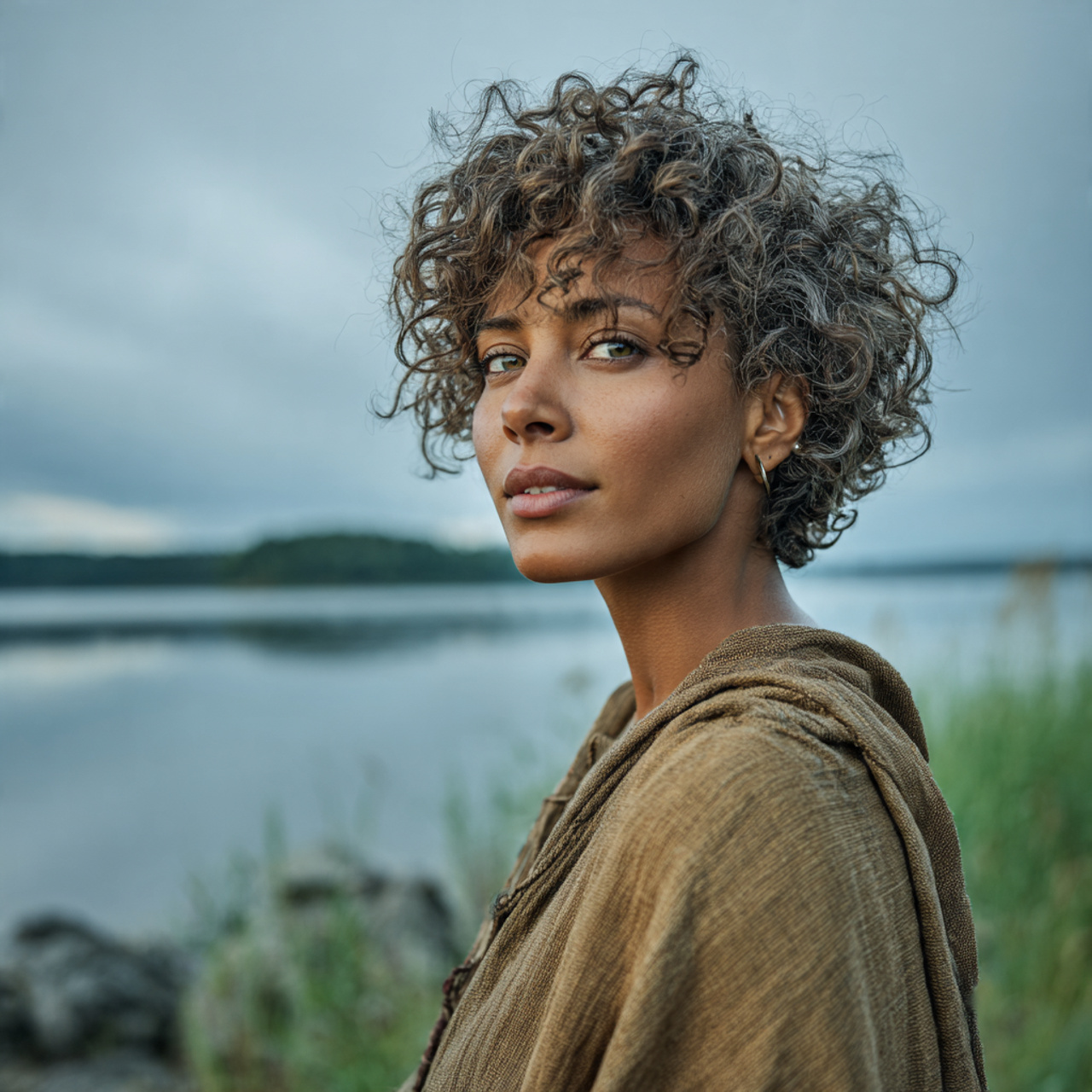 a woman with a tapered curly wolf