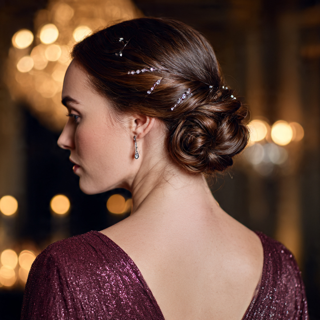 a woman with an elegant gala updo