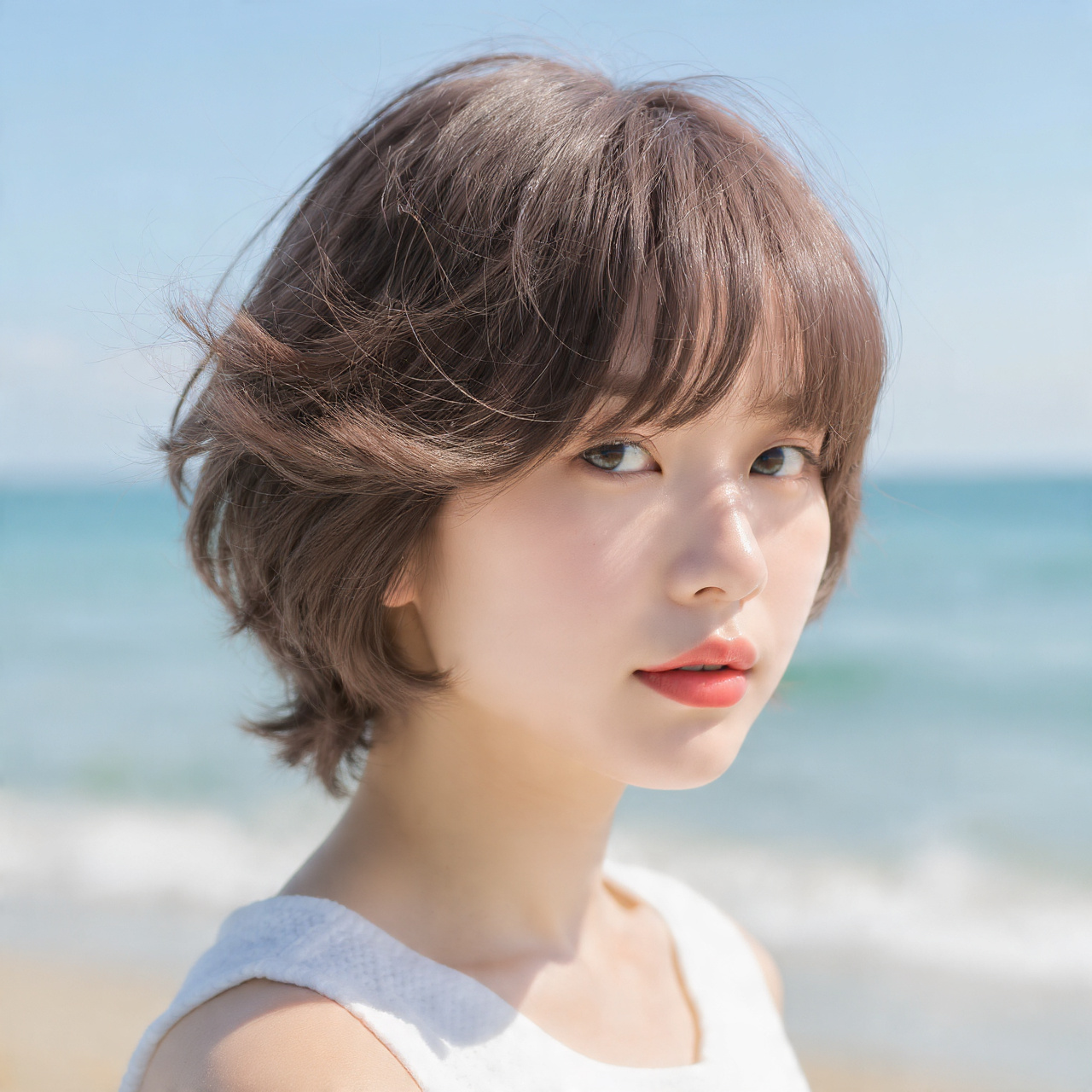 a woman with butterfly cut short hair