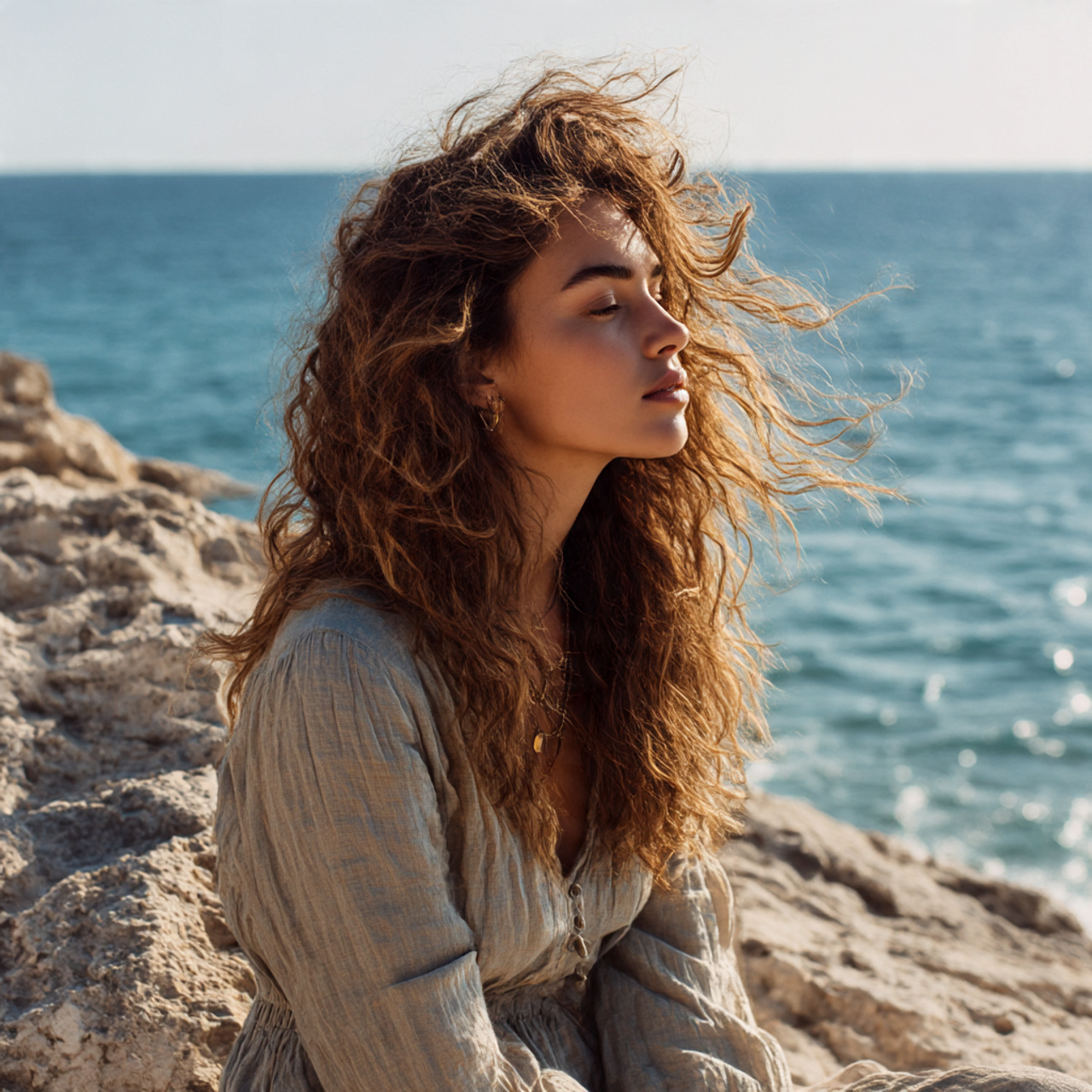 a woman with effortless sea salt waves