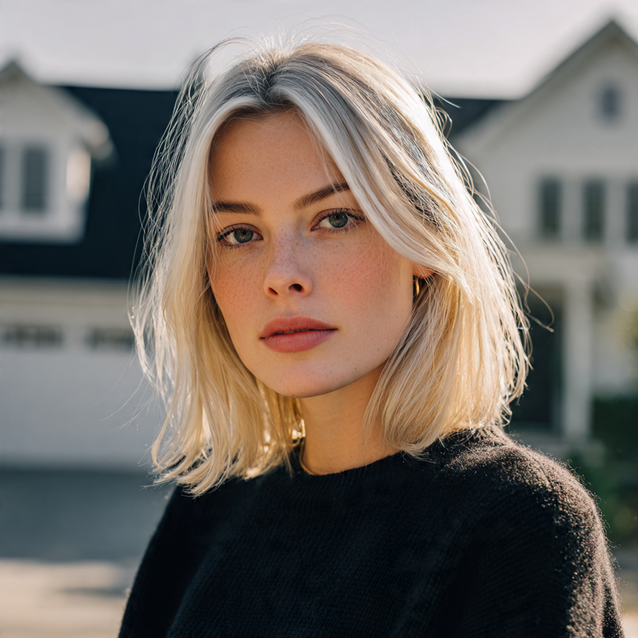 a woman with fine scandi blonde hairline highlights