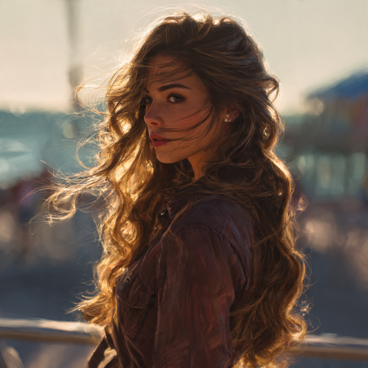 a woman with flowing voluminous long layered