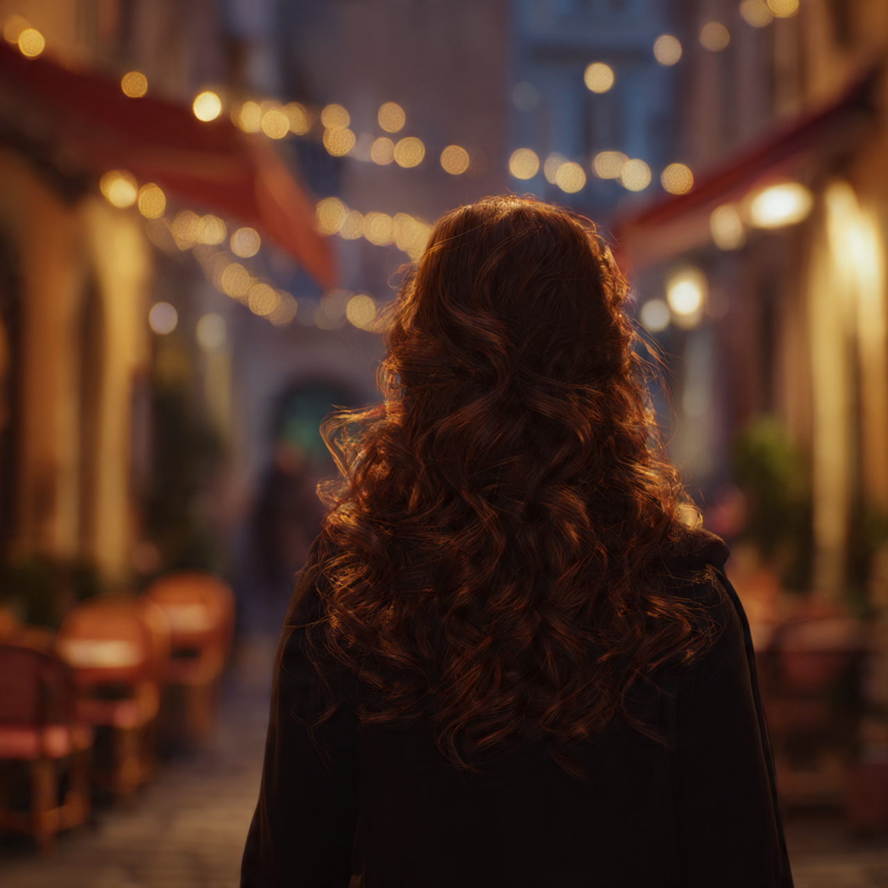 a woman with glossy cinnamon brown hair