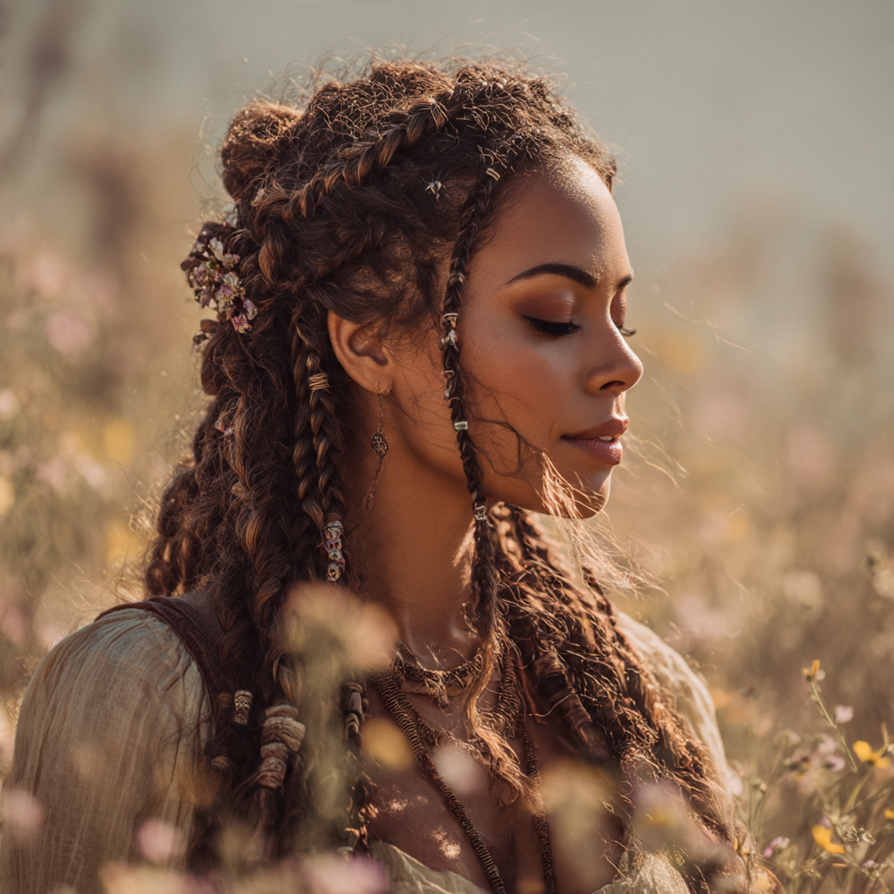 a woman with intricate bohemian braids and